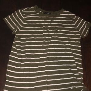 green and white striped tee